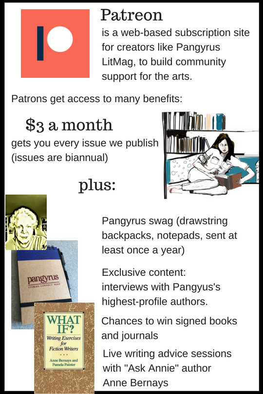 $3 a month gets you every issue we publish, plus Pangyrus gifts like drawstring backpacks once a year
